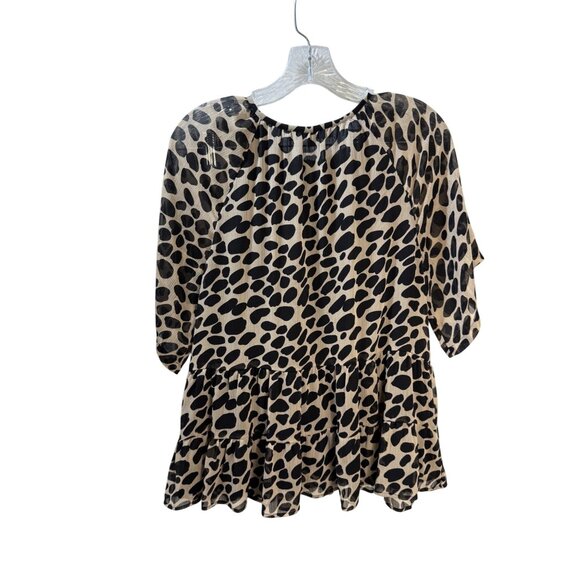Loft Womens Black & Tan Leopard Print Tiered Top Button Front 3/4 Sleeves Size S - Picture 2 of 12